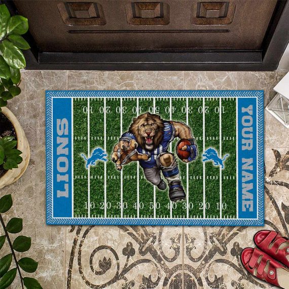 Detroit Lions Vintage Design Classic Custom Name Entrance Doormat Rug