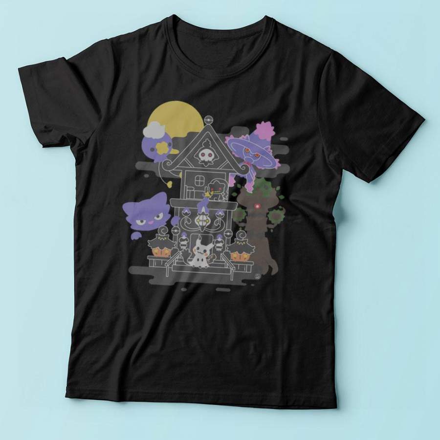 House Of Ghost Pokemon Trevenant Pumpkaboo Chandelure Litwick Mimikyu Men’S T-Shirt