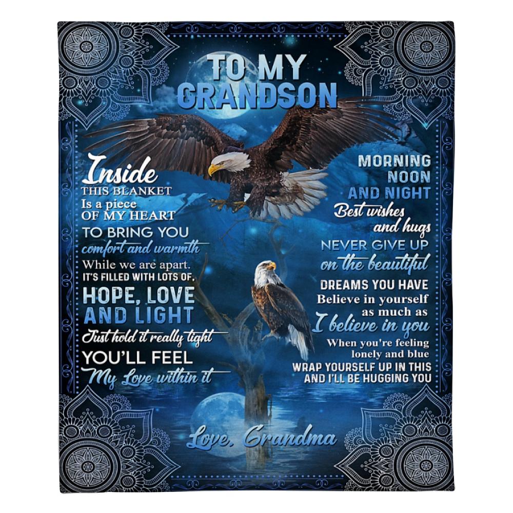 To My Grandson Hugging You Fleece Blanket Family Gift Home Decor Bedding Couch Sofa Soft Comfy Cozy