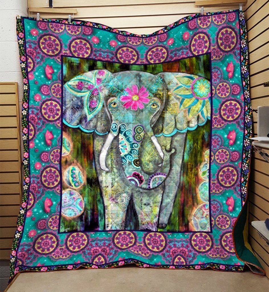 Bohemian Elephant  Flower In The Head  Quilt Blanket