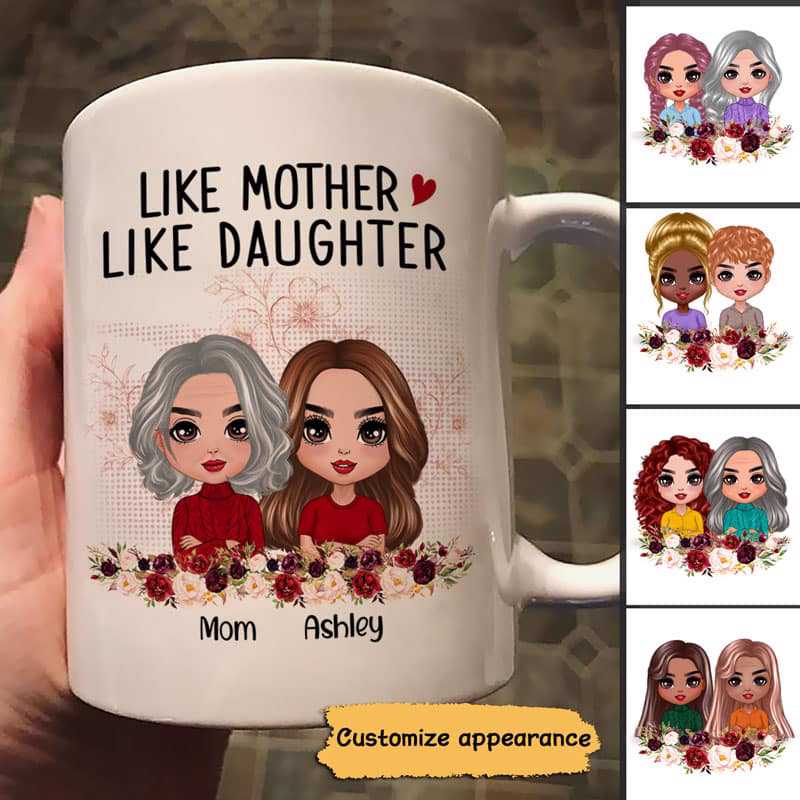 Like Mother Like Daughter Doll Floral Personalized Mug