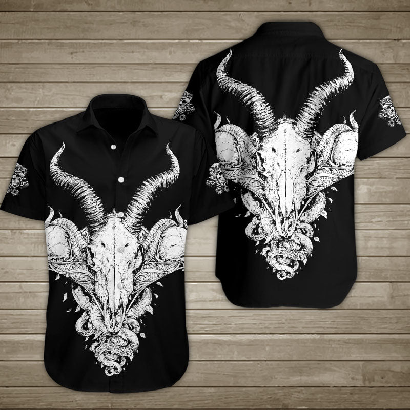 Baphomet Demon Goat Skull Hawaiian Shirt Summer Button Up For Men, Women, Couple