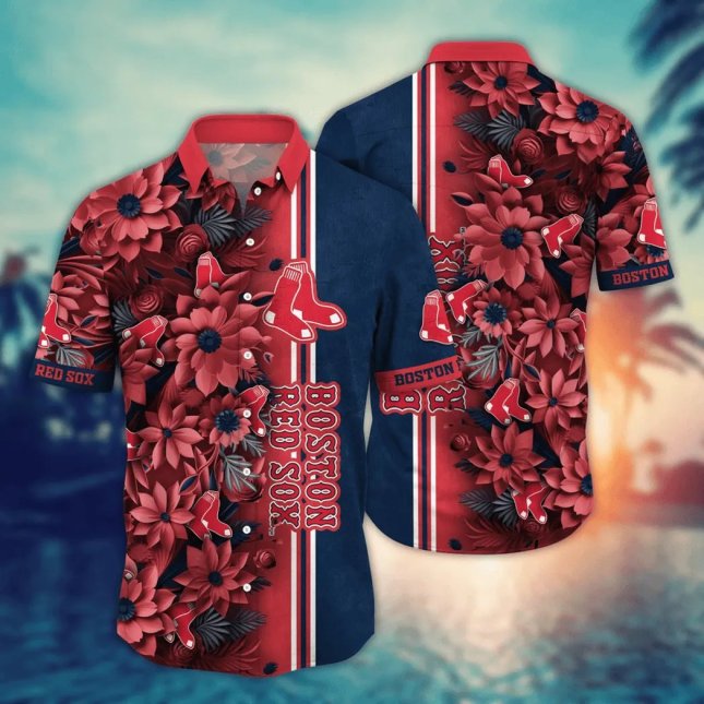 Boston Red Sox Midnight Floral Hawaiian Shirt