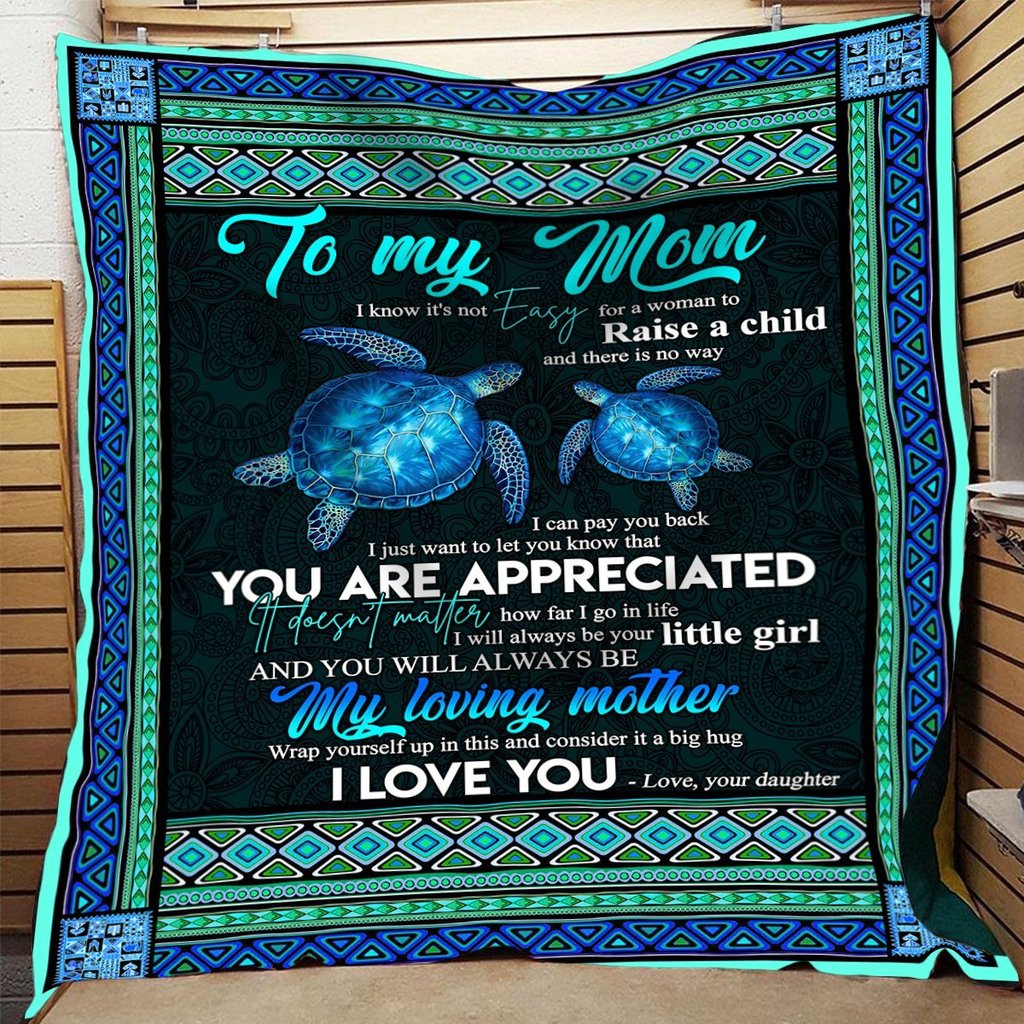 Turtle Blanket,To My Mom My Loving Mother, Gift For Mom Family Home Decor Bedding Couch Sofa Soft And Comfy Cozy