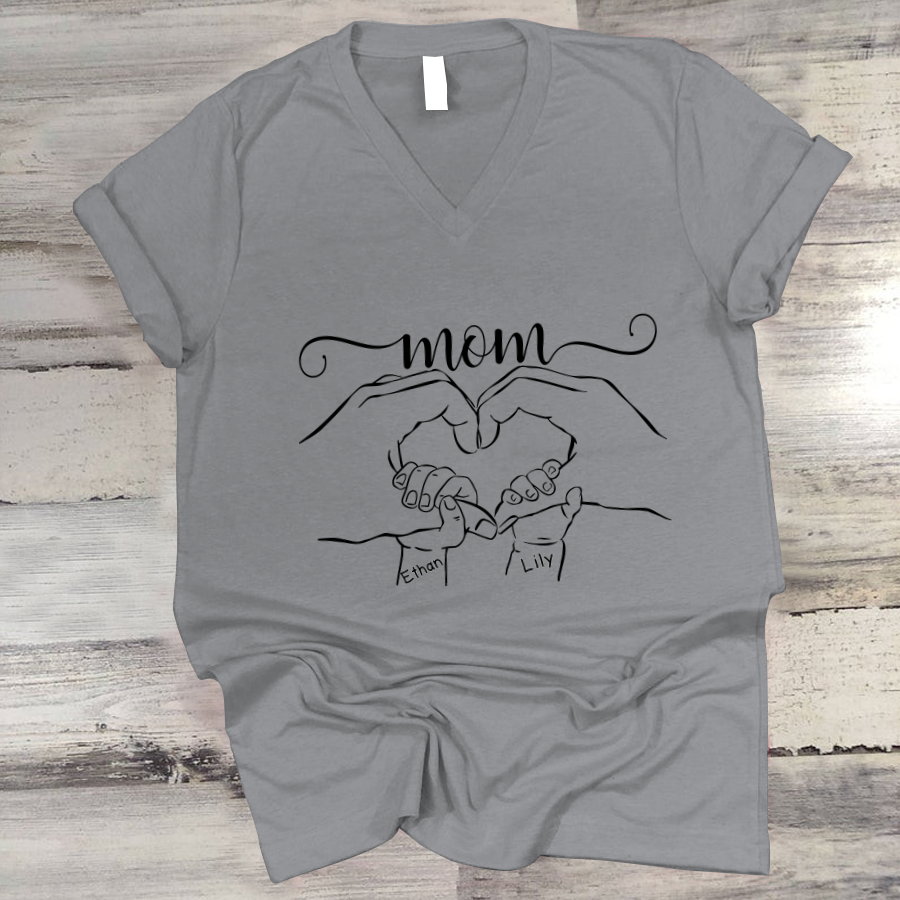 Mom And Kids Hands V-Neck