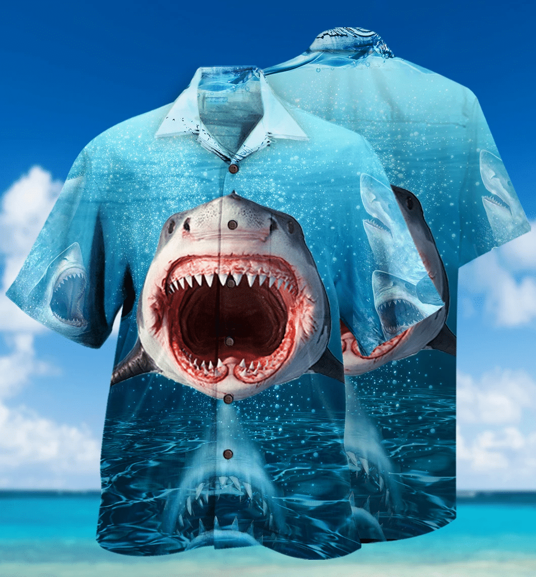 Waybackapparel Show Your Teeth Shark Lover Gift 3D Hawaiian Shirt
