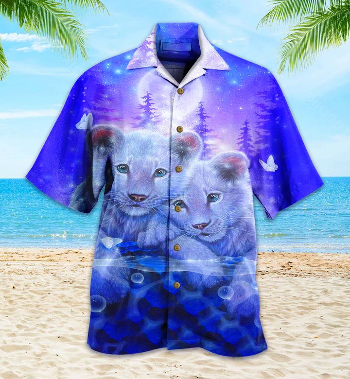 Two Lovely White Tiger Blue Hawaii Shirt Ha52140