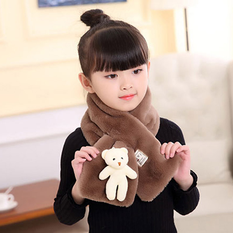 Winter New Imitation Rabbit Hair Pure Color Children’S Scarf Baby Boys Girls Plush Little Bear Neck Warm Scarves Geluiddemper alx