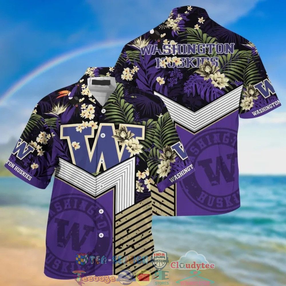 NCAA Washington Huskies Black Purple Trendy Hawaiian Shirt Aloha Shirt