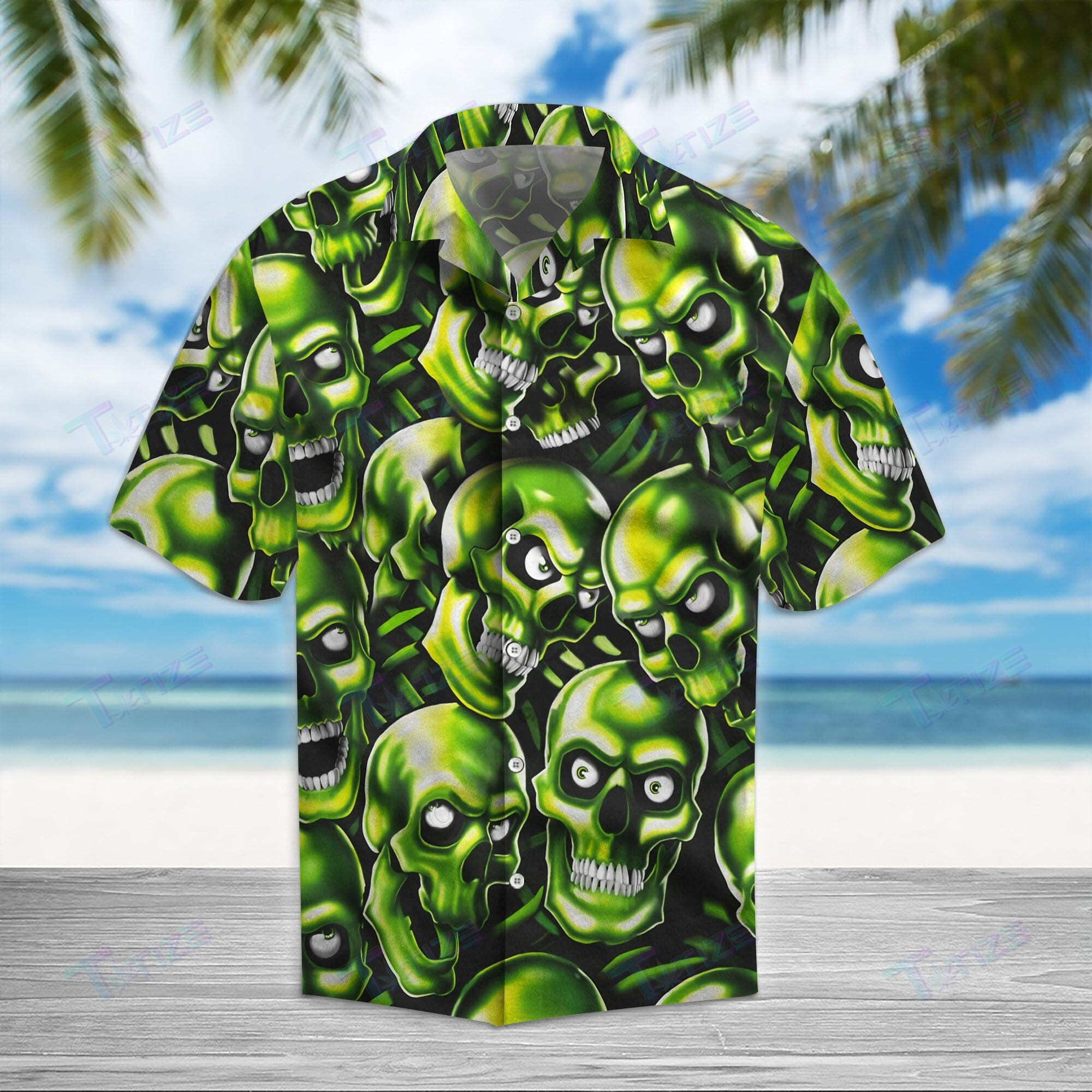 Green Skull The Masks All Over Printed Hawaii Shirt Size S Ha31073