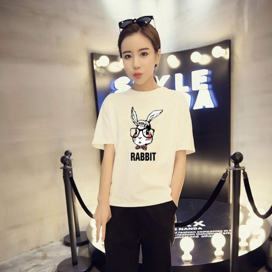 Summer New Short-Sleeved Tops Rabbit Printing Loose T-Shirt