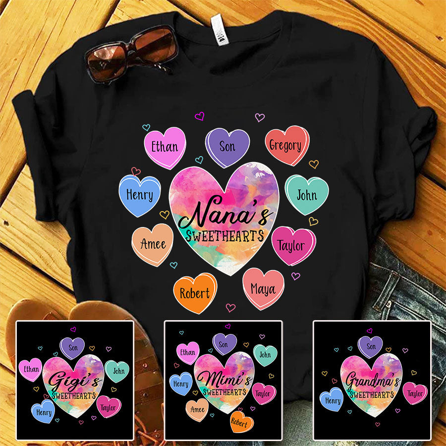 Nana’S Sweethearts Candy Hearts Kids Names T-Shirt