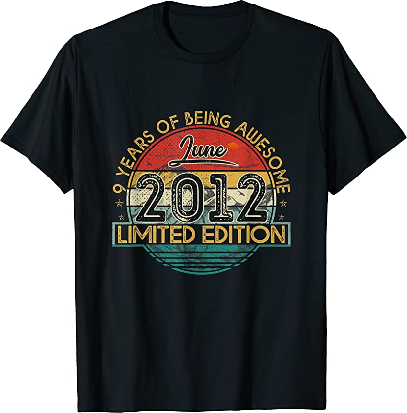 Vintage Retro June 2012 9th Birthday Gift 9 Years Old T-Shirt