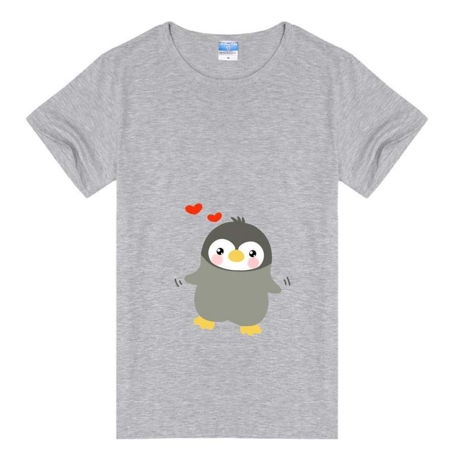 Women Casual Solid O-Neck Short Sleeve T-Shirt Penguin Baby