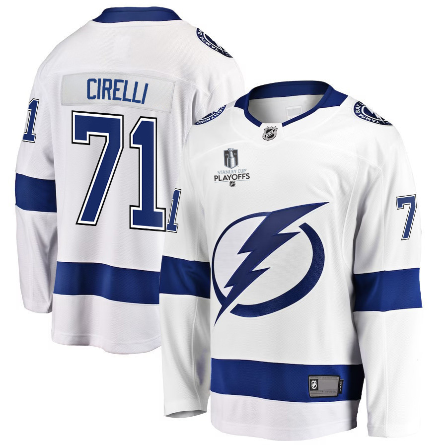 Anthony Cirelli 71 Tampa Bay Lightning Stanley Cup 2023 Playoffs Patch Away Breakaway Men Jersey – White