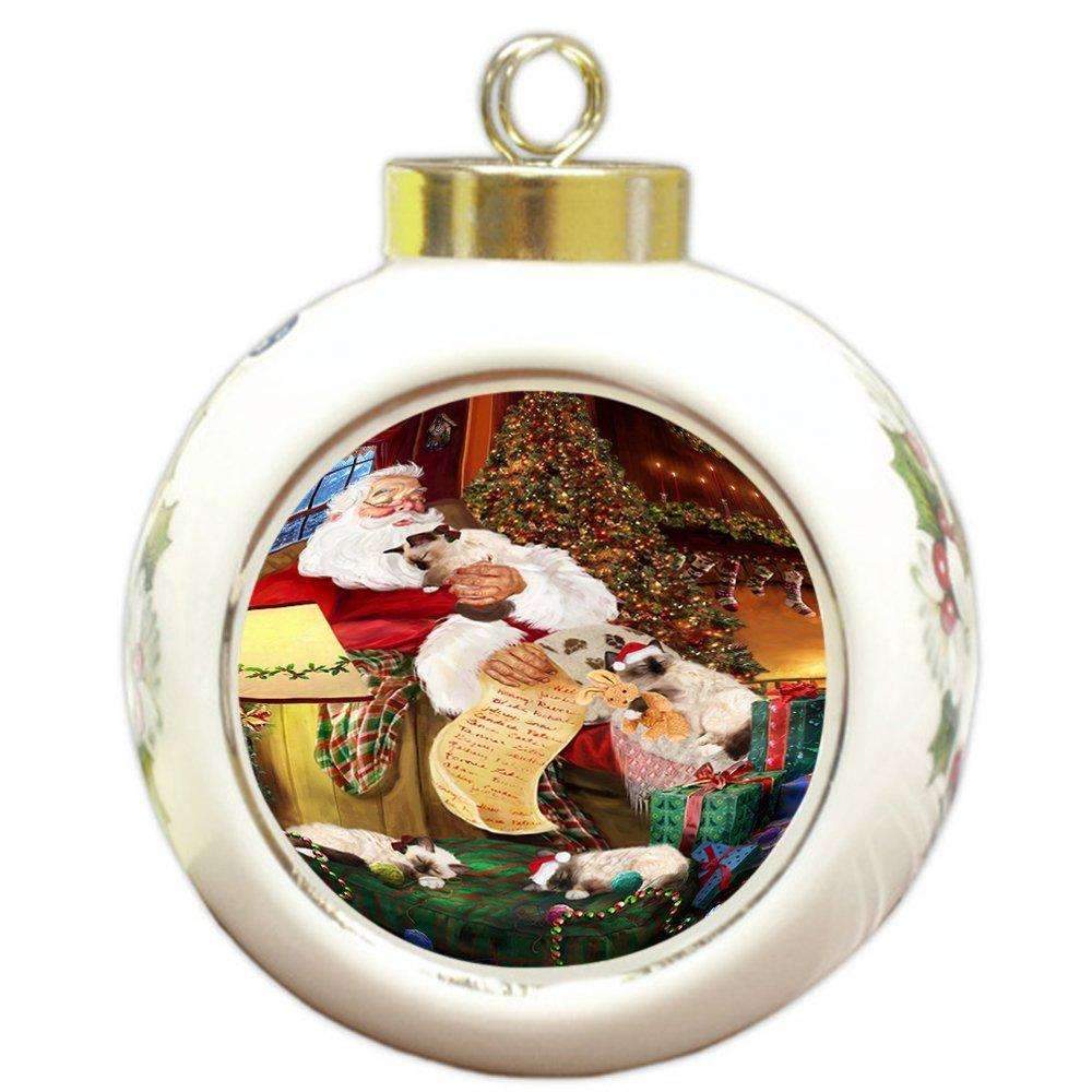 Birman Cats And Kittens Sleeping With Santa Round Ball Christmas Ornament D460