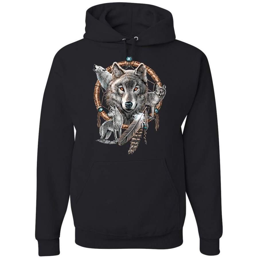 Wolves in Dream Catcher Animal Lover Graphic Hoodie Sweatshirt