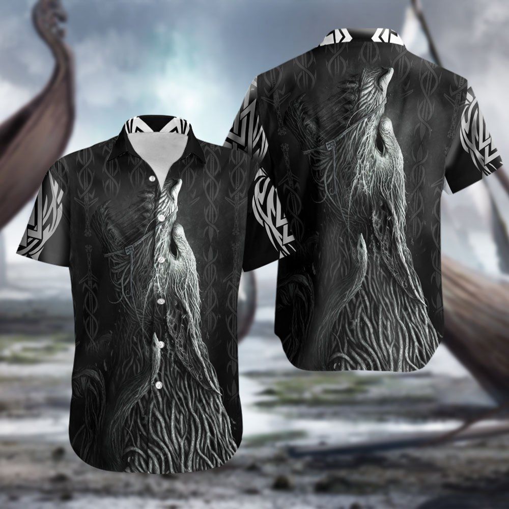 Find Viking Wolf Hawaii Shirt Ha12889