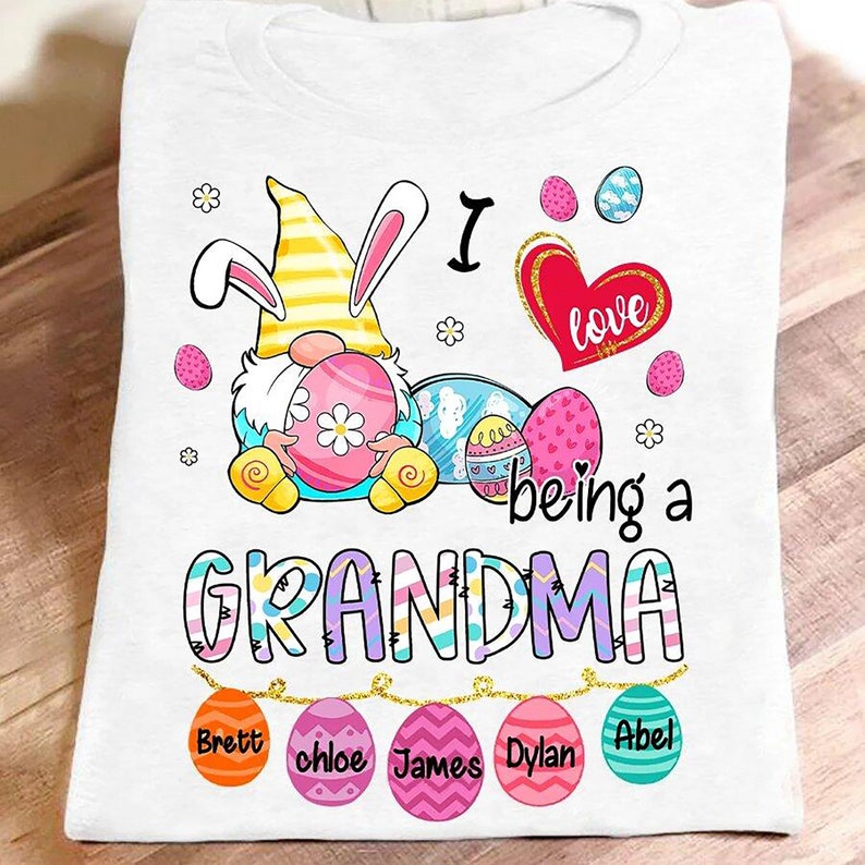 Personalized Grandma’S Easter T-Shirt, Custom Mama Nana Mimi Easter Shirt, Custom Grandkids Name Shirt, Personalized Mom  Tee