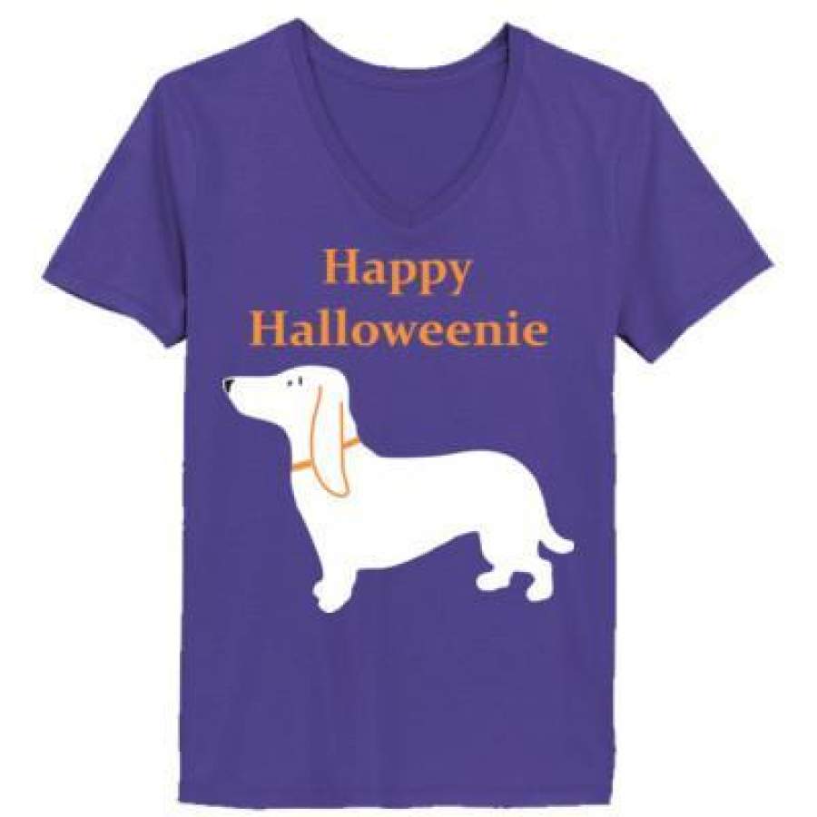 AGR Happy Halloweenie Dachshund – Ladies’ V-Neck T-Shirt