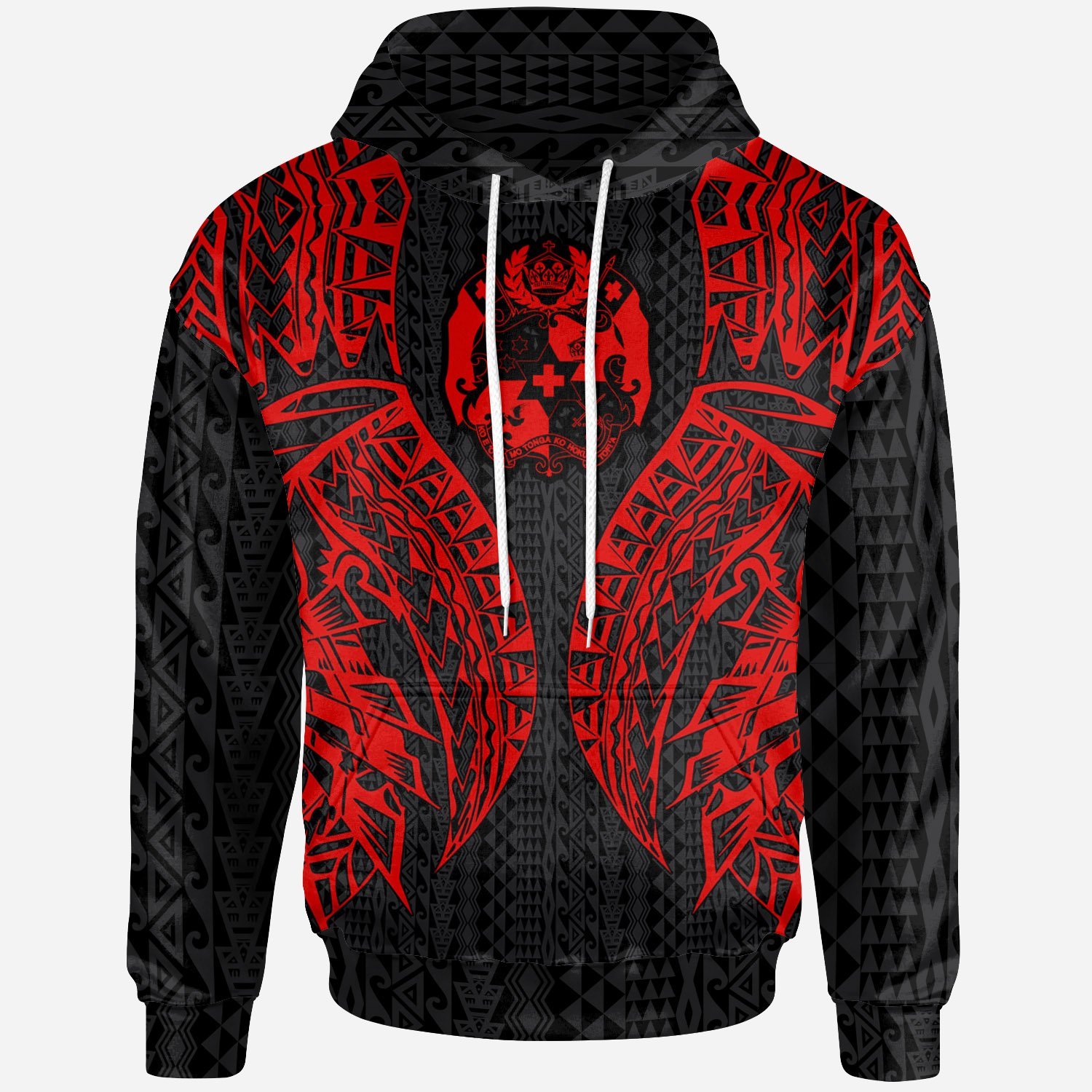 Tonga Hoodie – Polynesian Lion Head Red Style – Pacific Print Hoodie