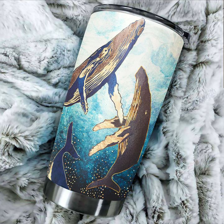 Sea Whales Art In The Ocean Stainless Steel Skinny Tumbler Bulk, Double Wall Vacuum Slim Water Tumbler Cup With Lid, Reusable Metal Travel Coffee Mug