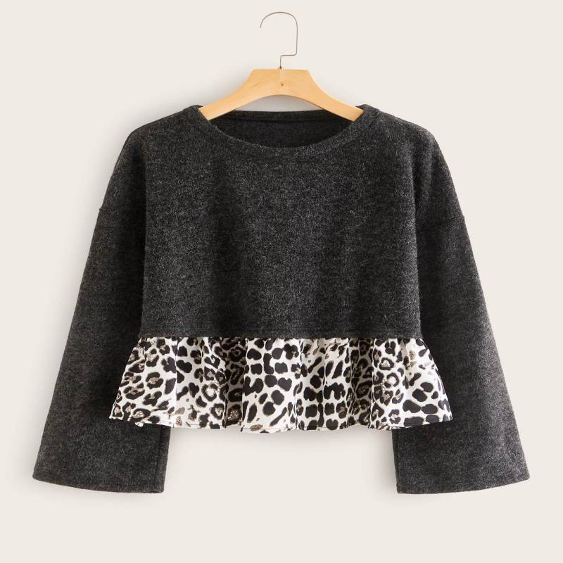 Contrast Leopard Drop Shoulder Sweater