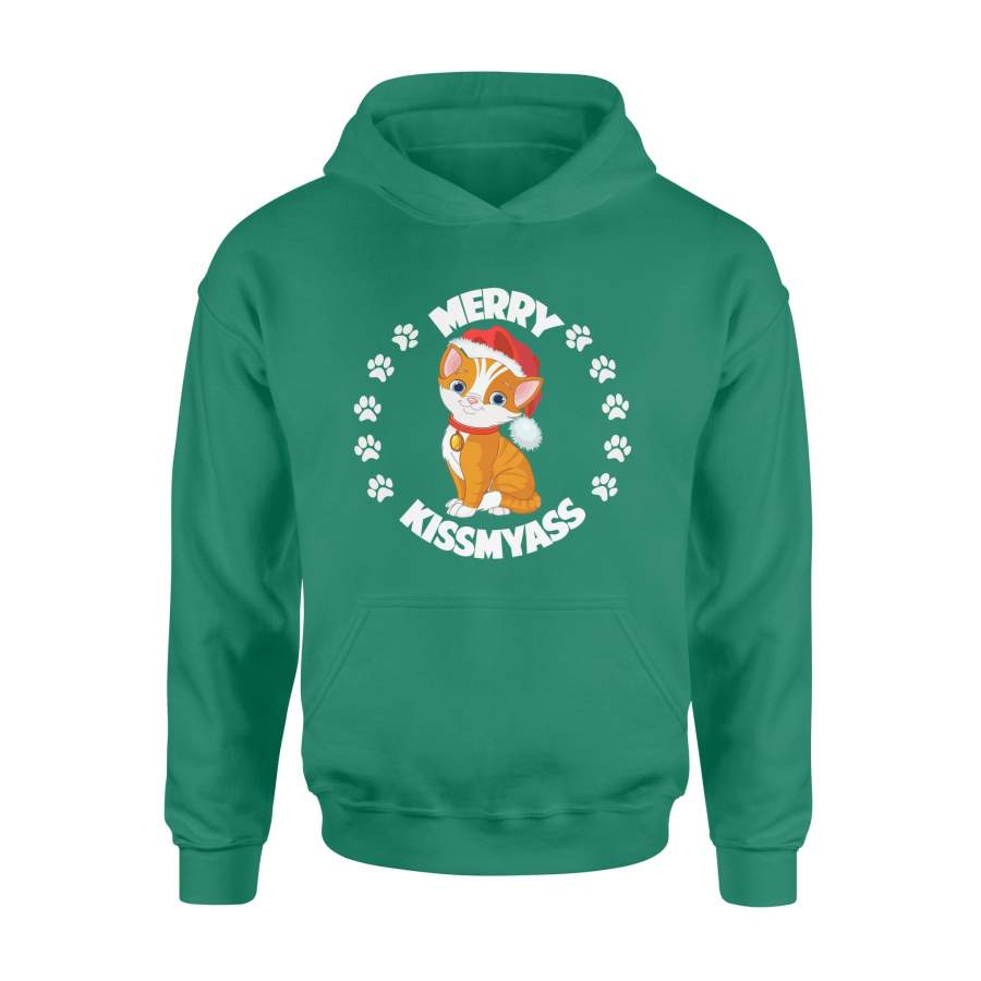 Merry Kissmyass Yellow Cat Christmas Hoodie