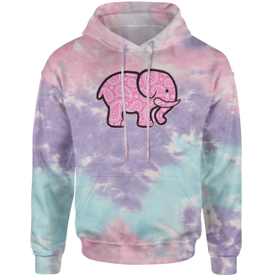 Pink Paisley Elephant Tie-Dye Adult Hoodie Sweatshirt