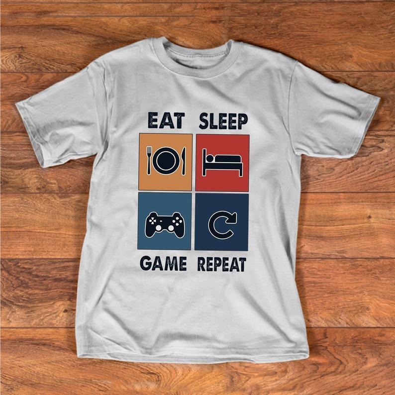 Eat Sleep Game Repeat Gamer Game Lovers Vintage T Shirt Standard/Premium T-Shirt Hoodie