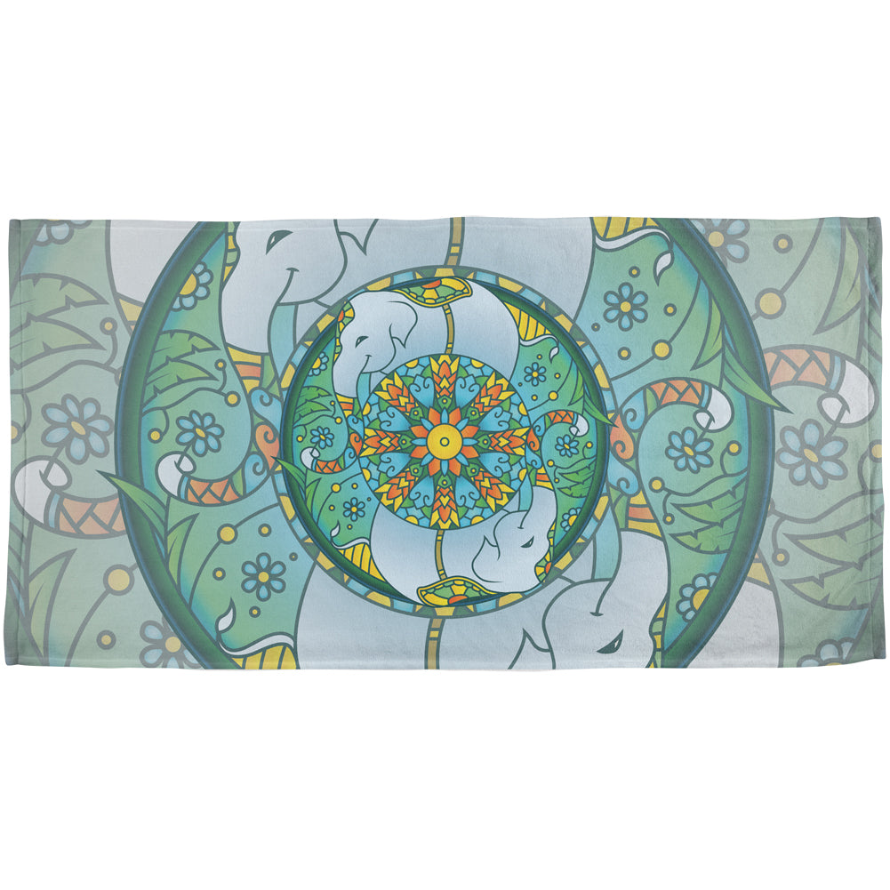 Mandala Trippy Stained Glass Elephant All Over Beach Towel