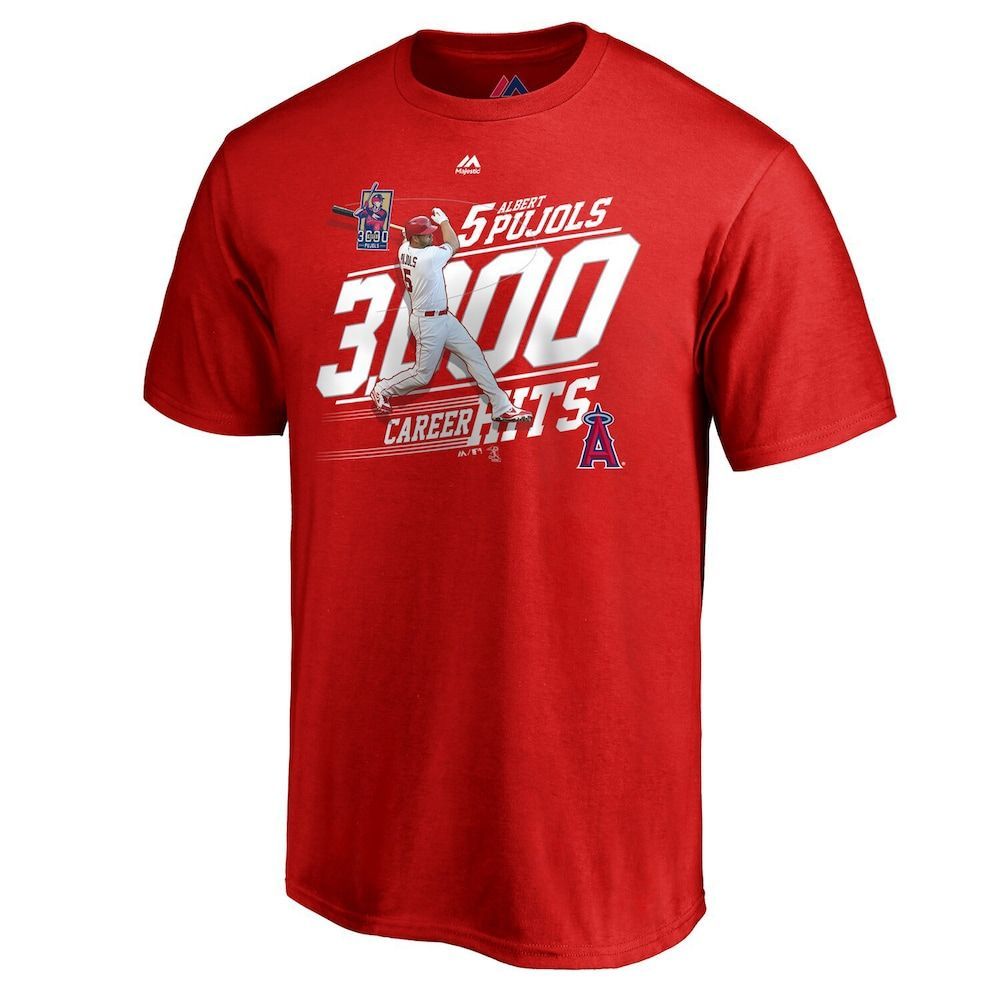 Clothing Over Albert Pujols Red Los Angeles Angels 3000Th Hit Career Achievet Tshirt 8723