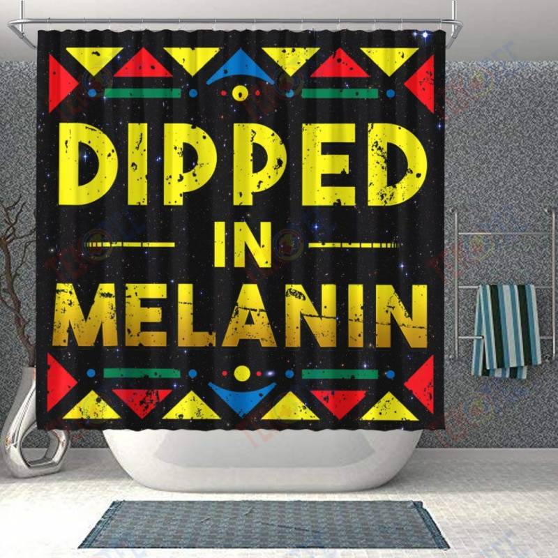 African American Shower Curtain Black History Shirt Dipped in Melanin Afrocentric Art Bathroom Decor Accessories TMT175