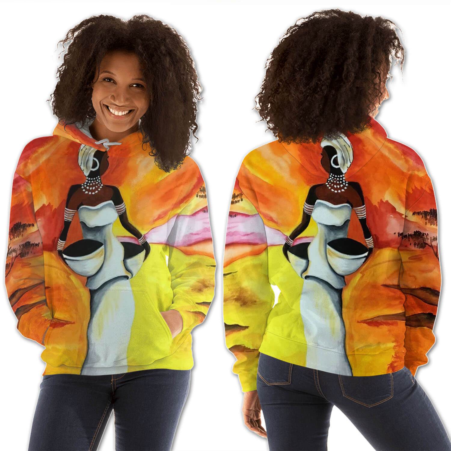 African American Hoodies Cute Afro Girl All Over Print Womens Hooded Sweatshirt Modern Afrocentric Clothing BPS53337