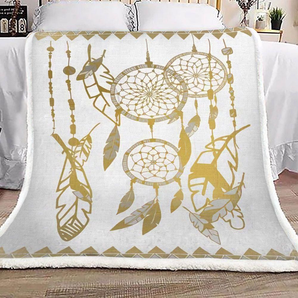 Beige Dreamcatcher Pattern Fleece Blanket, Sherpa Blanket, Gift For Parent, Family Member, Friends Gift, Christmas Gift, Home Decor, Home Living