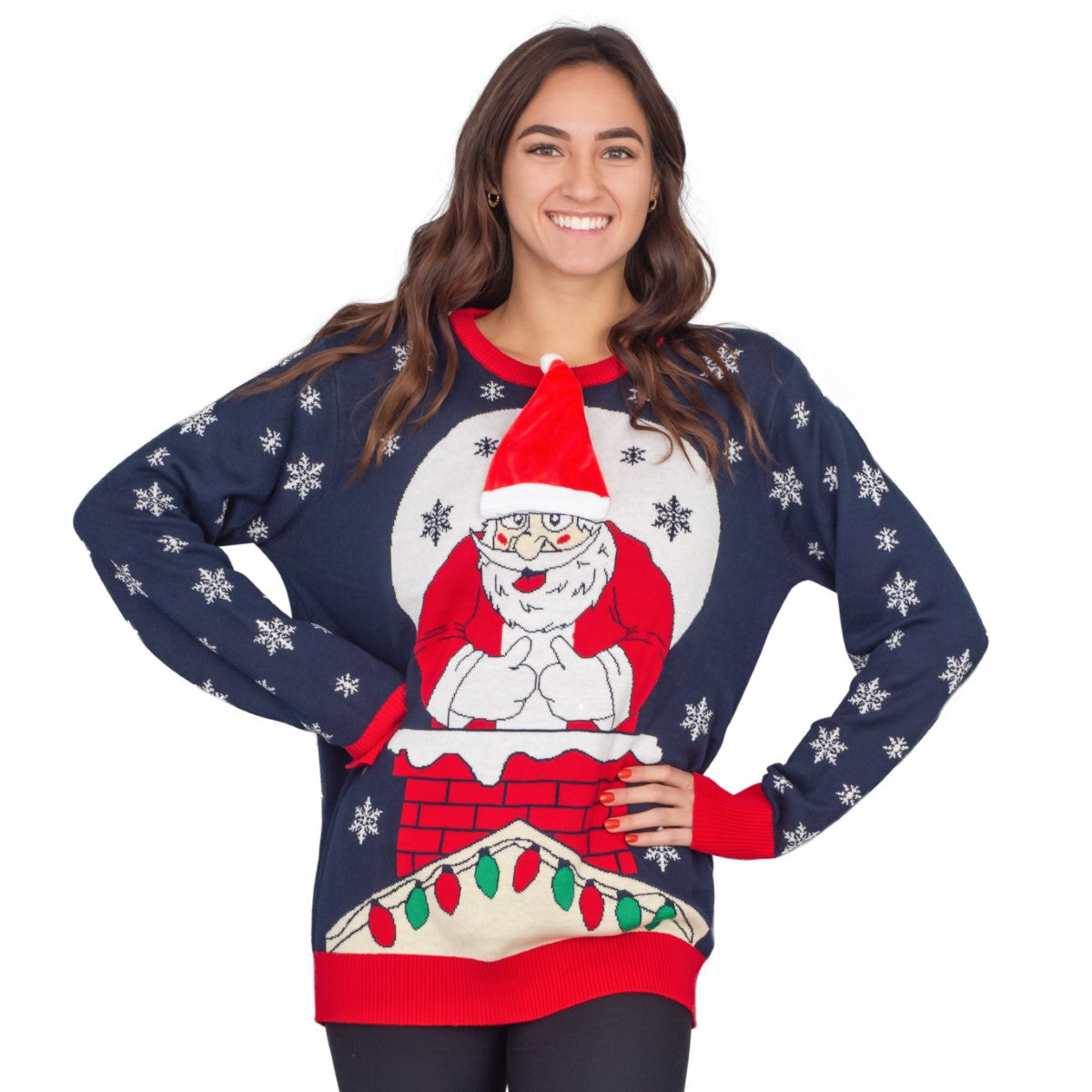 Women’S Flappy Santa Animated Hat Ugly Christmas Sweater