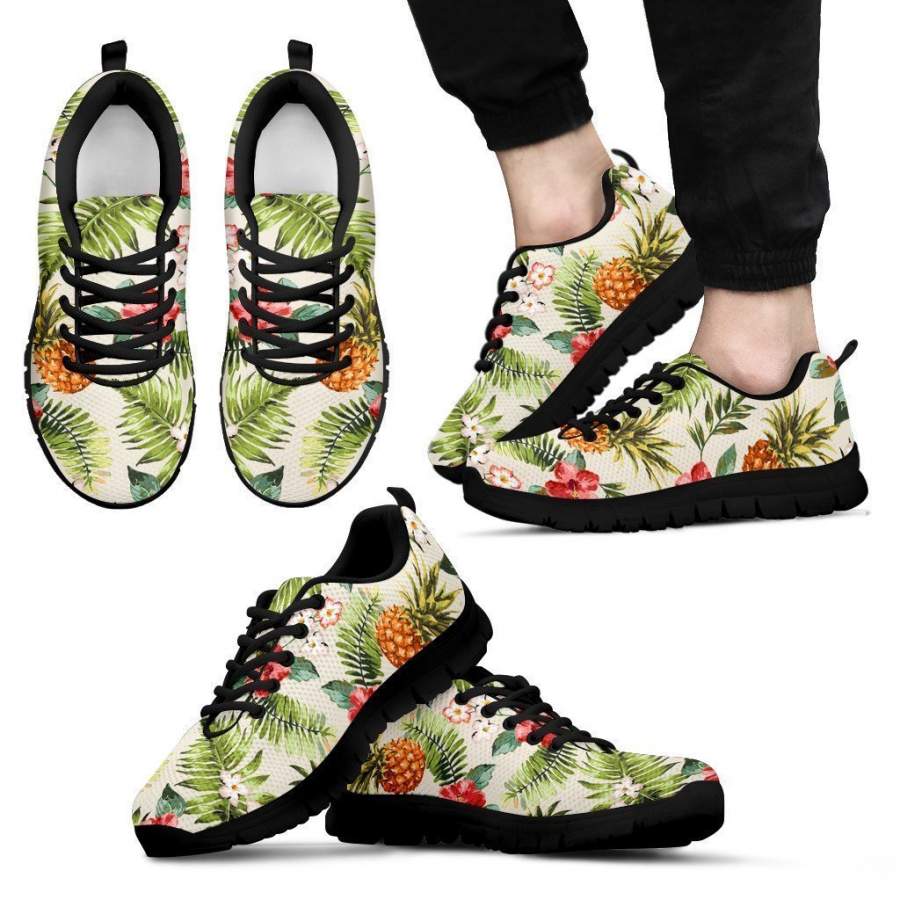 White Aloha Pineapple Pattern Print Men’s Sneakers