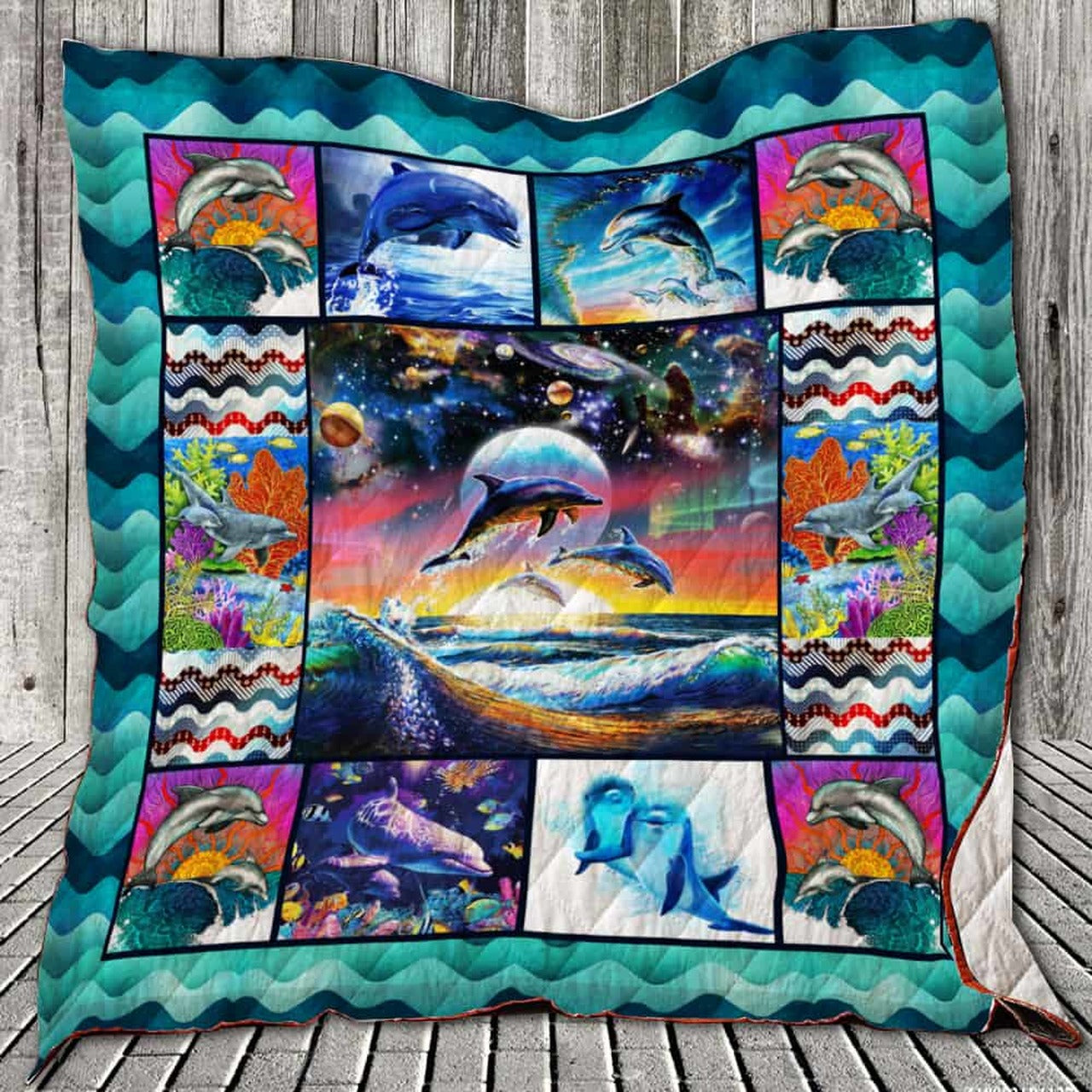 Colorful Dolphin Quilt Blanket