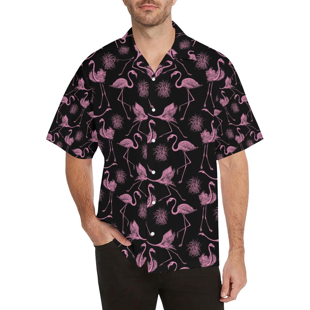 Flamingo Pink Print Pattern Hawaii Unisex Aloha Short Sleeve Casual Shirt Ha94725