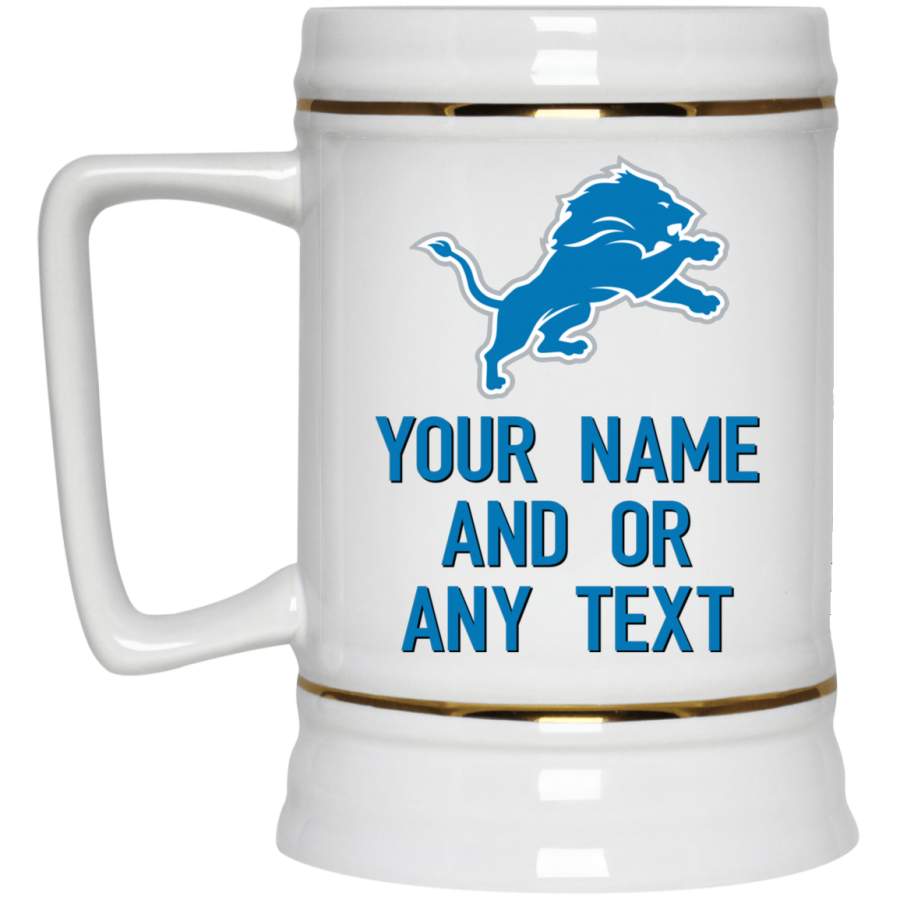 Personalized Detroit Lions Logo Mug Blue-Black Example 22217 Beer Stein 22oz.