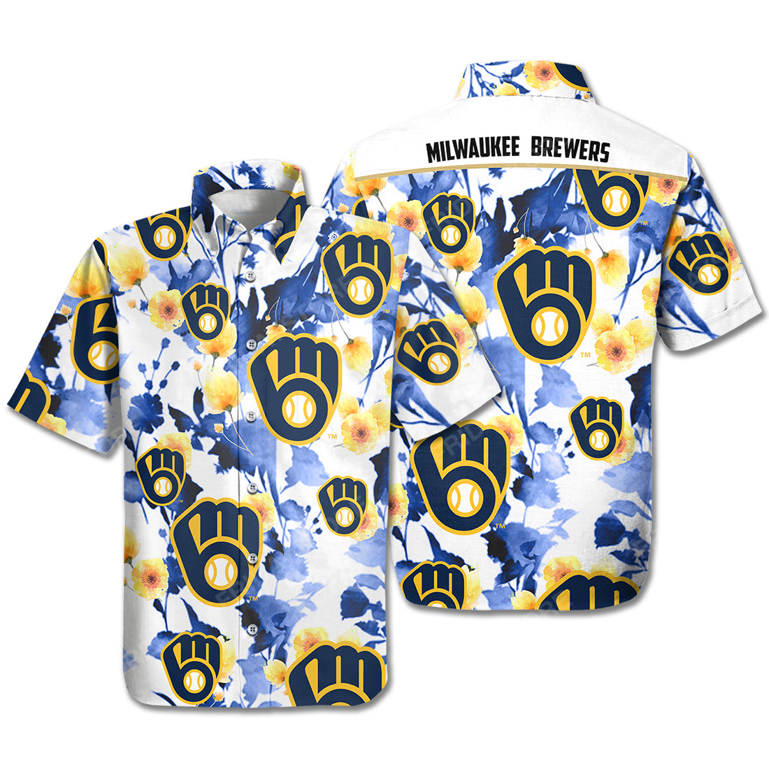 Unifinz Milwaukee Brewers Hawaiian Shirt Brewers Symbol Flowers Blue White Hawaii Shirt Milwaukee Brewers Aloha Shirt 2022