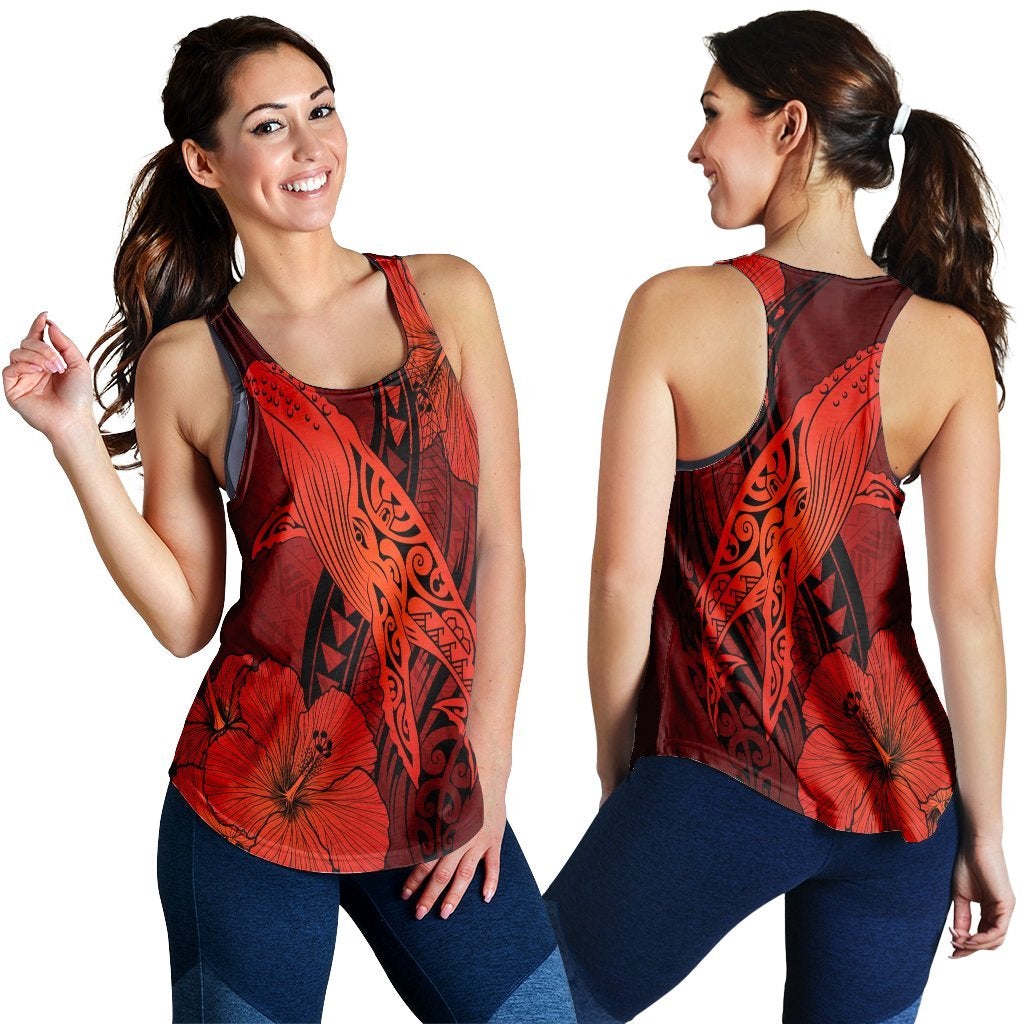 Hawaii Map Whale Swim Hibiscus Polynesian Racerback Tank Red Ah Ha12765