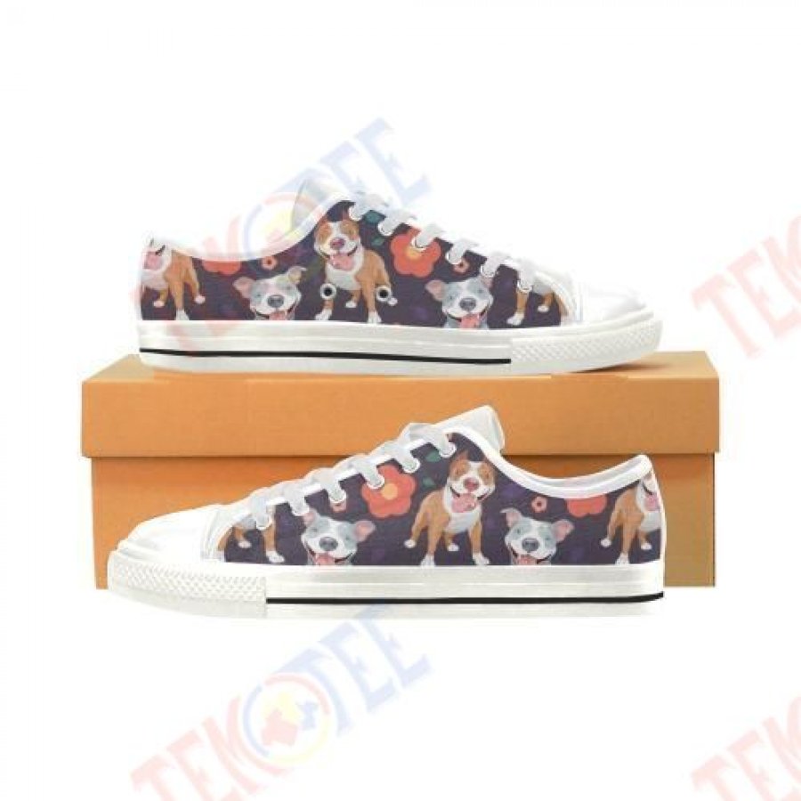 Mens Womens Pit Bull Flower White Low Top Shoes Custom Print Footwear Converse Sneakers TMT693