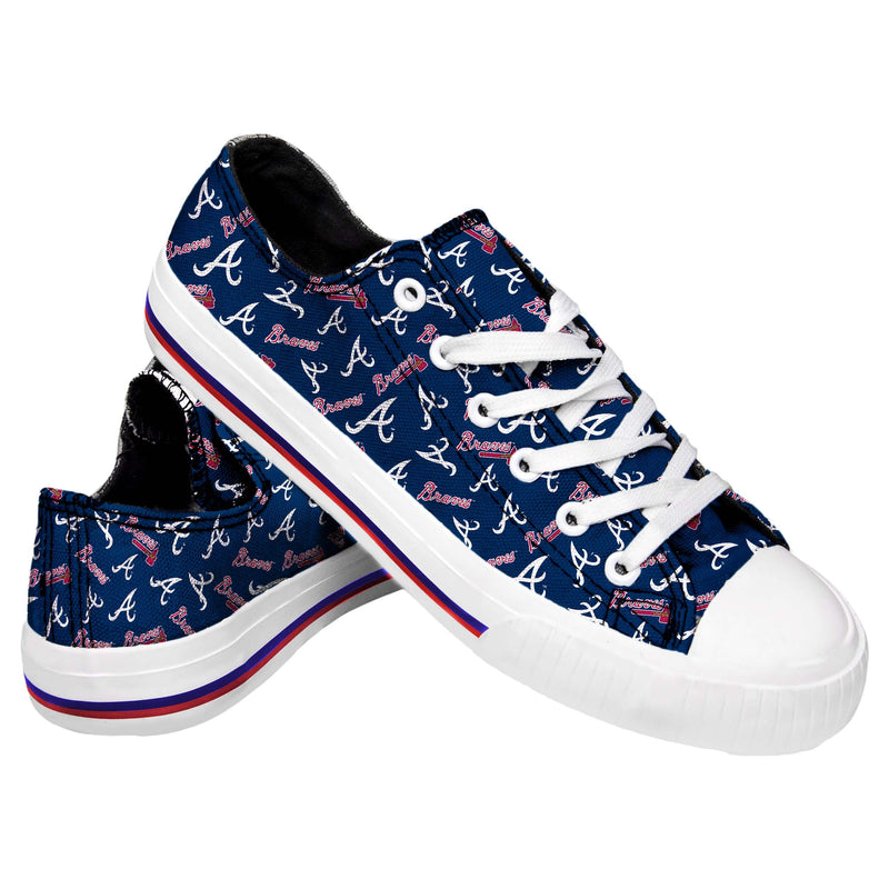 Atlanta Braves MLB Womens Low Top Repeat Print Canvas Shoes