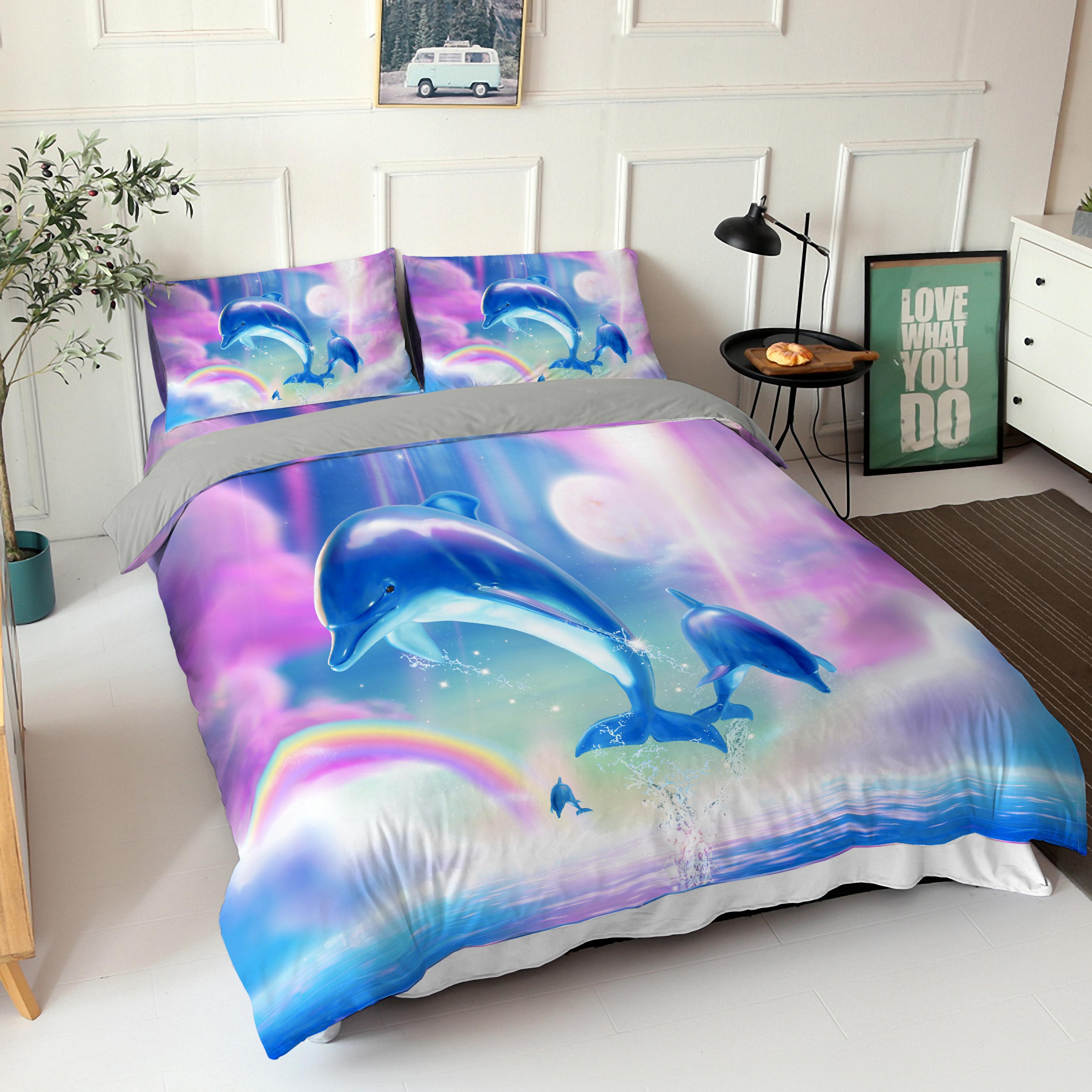 3D Dolphin Luxury Bedding Set For Crib Duvet Cover Set With Pillowcase Quilt Cover Cartoon Printed Birthday