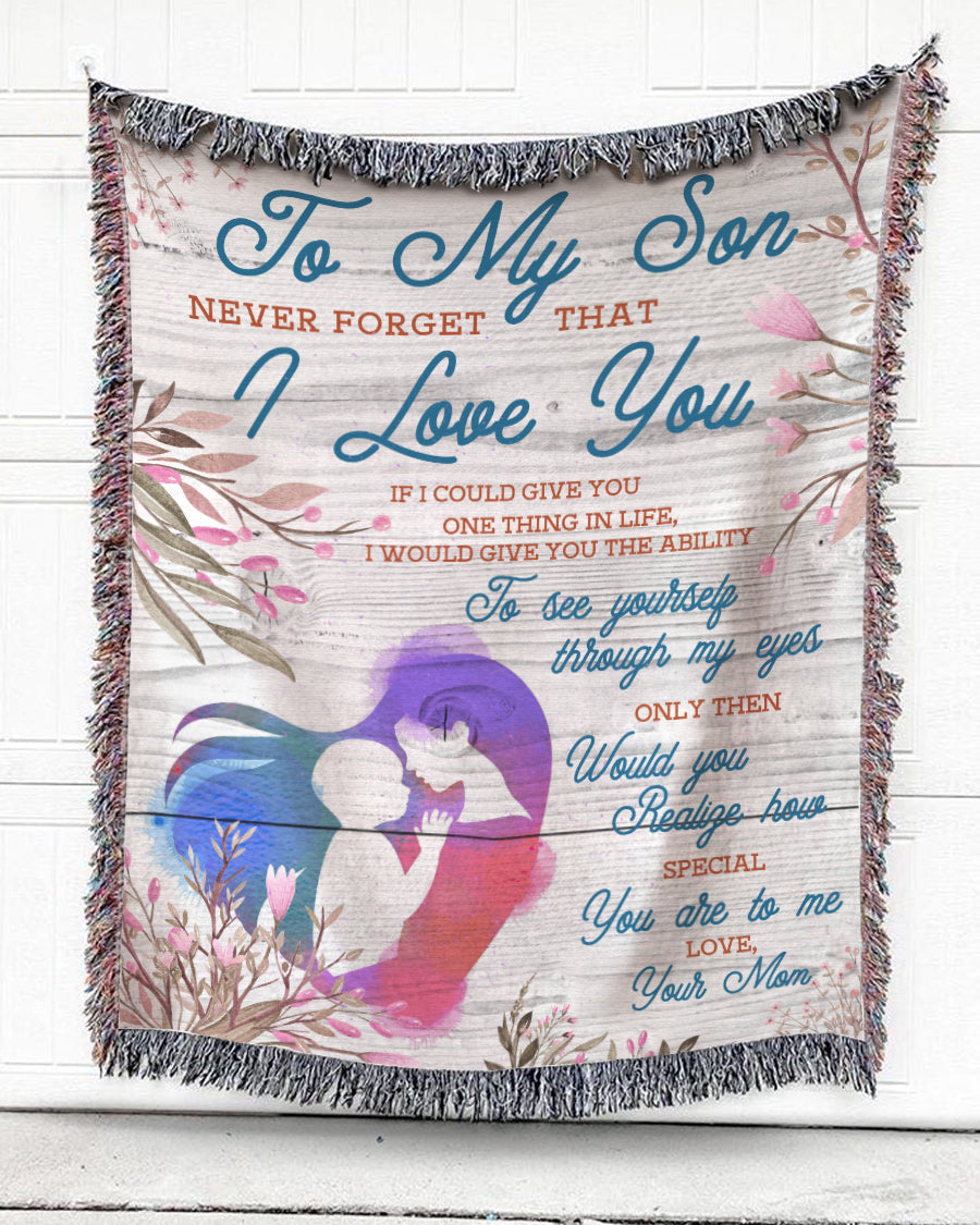 Woven Throw For Son Birthday Gift, Never Forget I Love You, Cotton Blanket