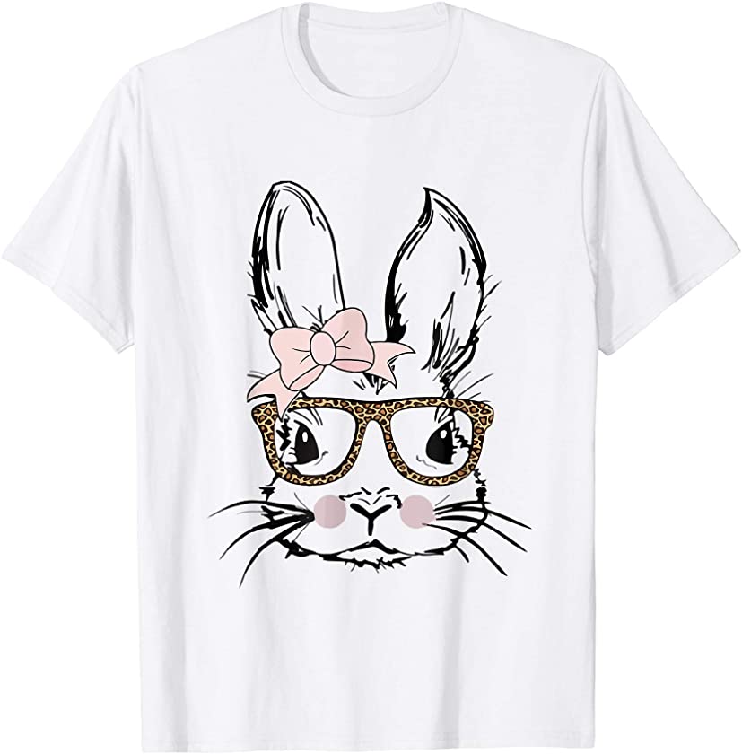 Cute Bunny Face Shirt Leopard Print Glasses EASTER Tee T-Shirt