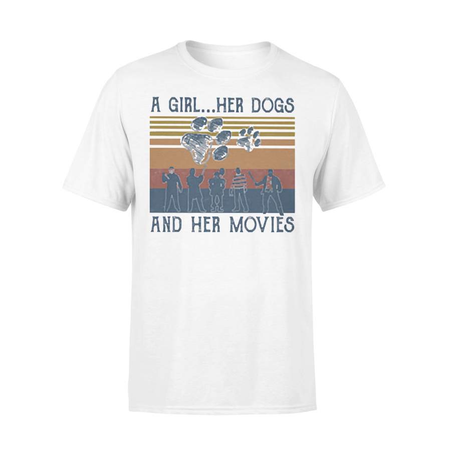 A Girl Her Paw Dog And Her Horror Movies Vintage Retro T-shirt