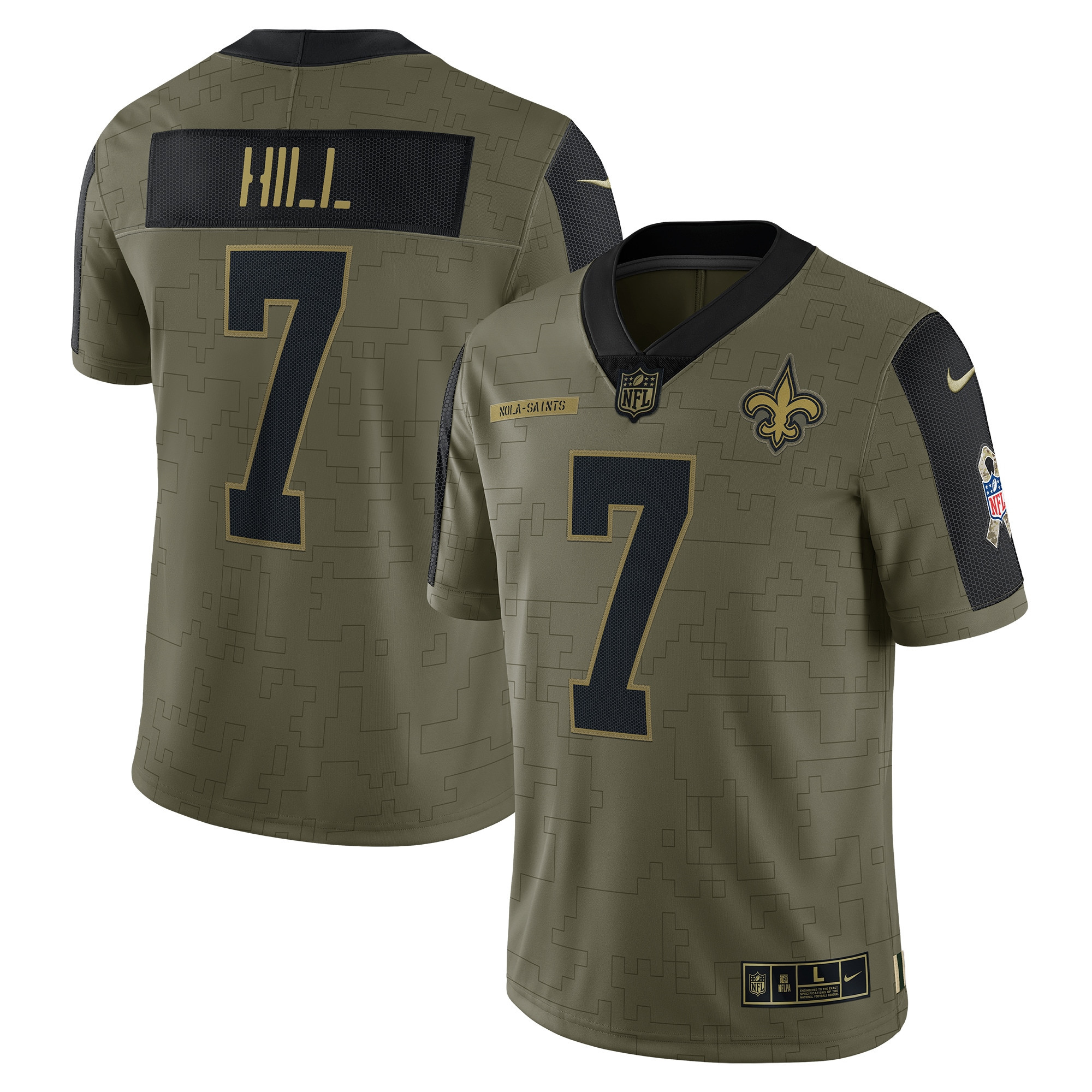 Taysom Hill New Orleans Saints 2021 Salute To Service Limited Player Jersey – Olive NFL