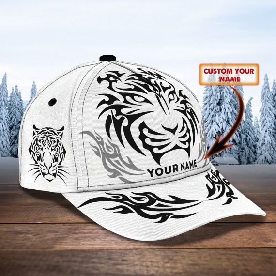 Tiger B&W Personalized Name All Over Print Classic Cap For Tiger Lovers